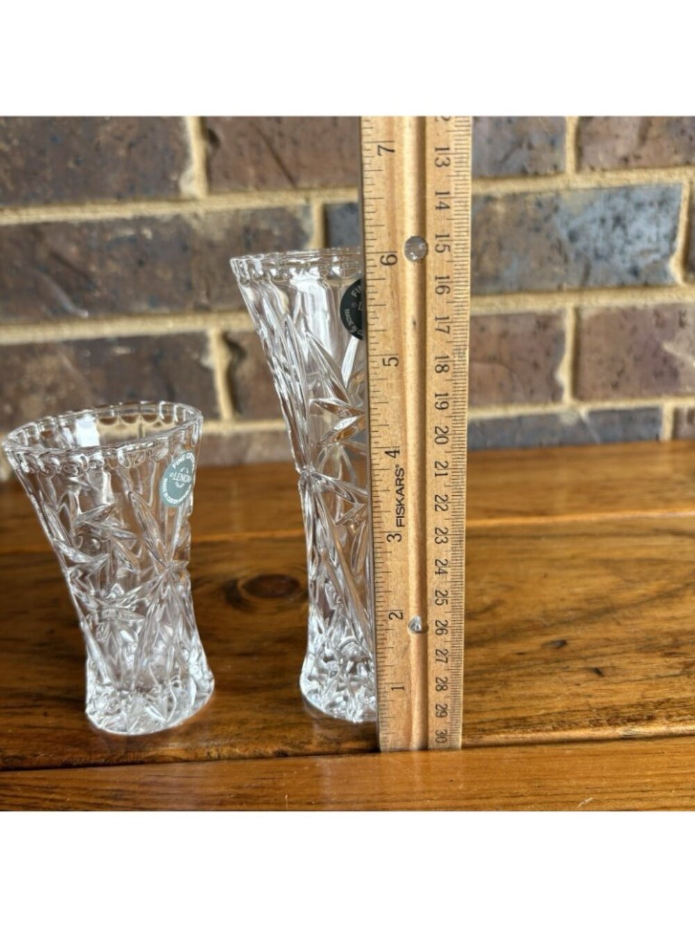 Set of Two Lenox Starburst/Pinwheel Czech Crystal Bud Vases Pinched Rim - Picture 4 of 5